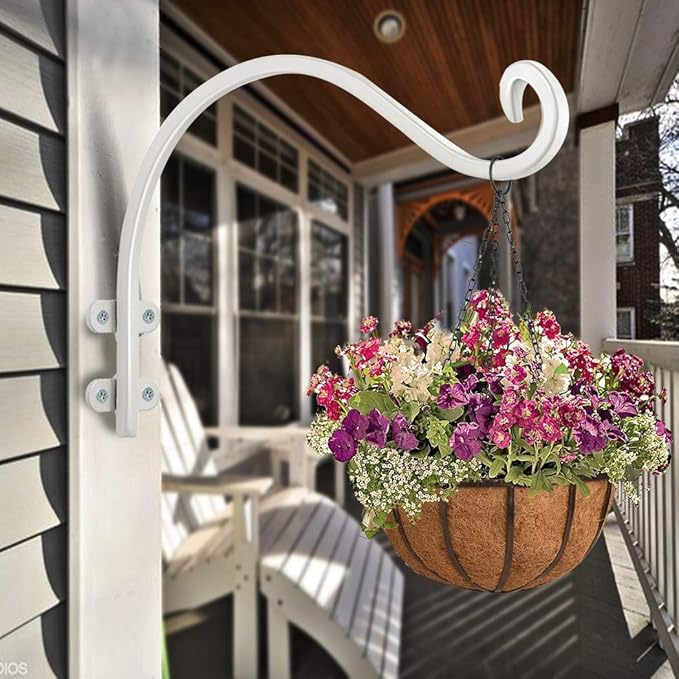 12 Inch Plant Hangers Outdoor 2 Pack White, Heavy Duty Plant Hanging Bracket Hook for Flowers Baskets Planter Pots Bird Feeder Lanterns Wind Chimes Outdoor Indoor