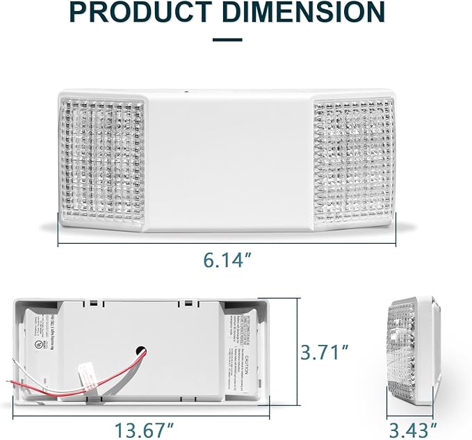 6 Pack LED Emergency Lights with Battery Backup, Two Square Heads Commercial Emergency Light, UL Listed for Damp Location,AC 120/277V, Hardwired Emergency Lights for Business