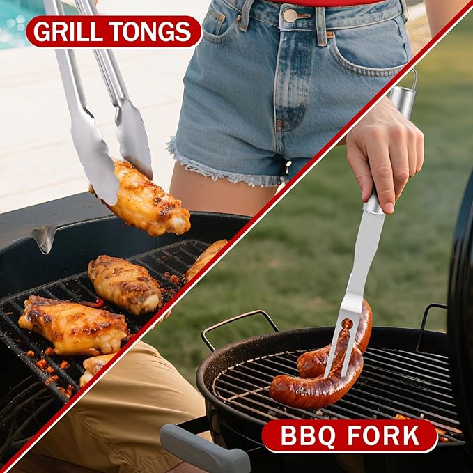 Supernal 110PCS Large Grilling Accessories,BBQ Accessories Heavy Duty Stainless Steel BBQ Grill Tools Set-Spatula,Tongs,Cleaning Brush & Meat Claws for Grills Outdoor Cooking,Gifts for Men Dad