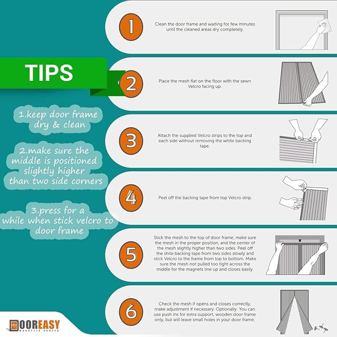 DOOREASY Magnetic Screen Door, Optional Sizes Door Mesh Screen, Quick Magnetic Closure,Loop Fully Sewn Easy Install Door Screens with Magnets(Fits Doors Up to 46"x95")
