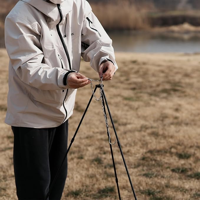 41' Aluminum Campfire Tripod,Portable Outdoor FIRE Tripod with 4-Section Adjustable higth,Adjustable Chain,Lightweight for Camping