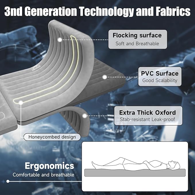 Car Air Mattress, Inflatable SUV Truck Car Camping Mattress for Back Seat, Thickened Travel Car Bed Sleeping Pad with Car Air Pump 2 Pillows (Grey)