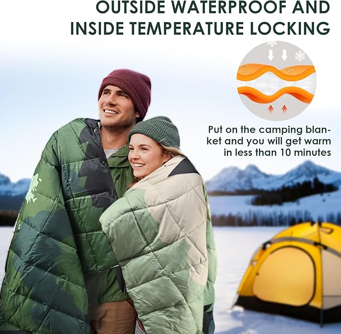 Down Camping Blanket Packable Outdoor Down Camping Blankets for Cold Weather Large Waterproof Puffy Blanket Lightweight Warm Down Camping Quilt - 78" x 55"