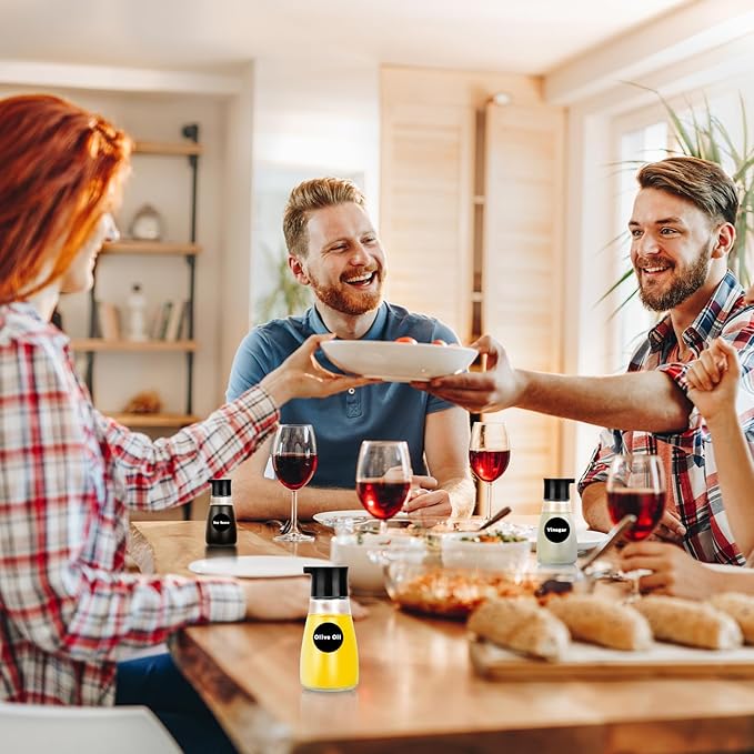 6Pcs Soy Sauce Dispenser, Leakproof Vinegar Cruet Dispenser Bottles Set, Glass Small Sauce Bottles, Black Soy Sauce Container, Oil Seasoning Bottle with Lid for Kitchen Cooking Barbecue, 5oz