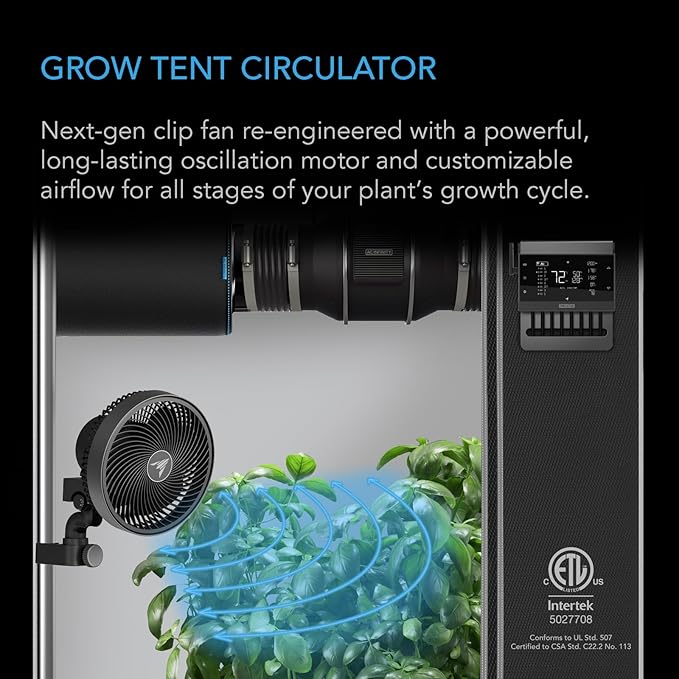 AC Infinity CLOUDRAY S6, Grow Tent Clip Fan 6” with Redesigned Long-Life EC Motor, Custom 10 Dynamic Wind Speeds and 10-Level Oscillation, Weatherproof IP-54, for Hydroponics Circulation Cooling