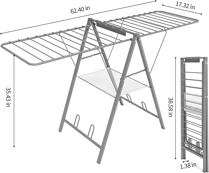 APEXCHASER Ultra Thin Drying Rack for Clothing, Foldable Clothes Drying Rack with Enhanced Capacity, Convenient and Space-Saving Laundry Rack with Adjustable Wings