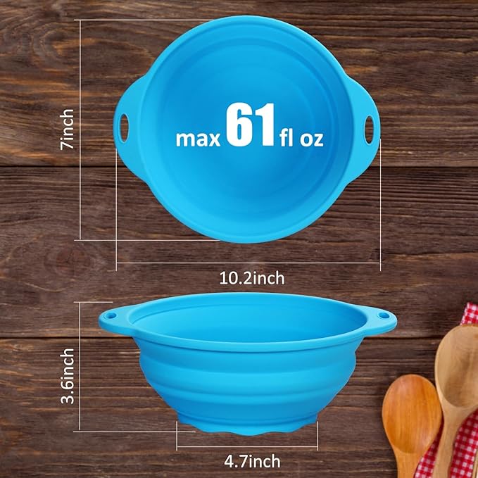 Collapsible SiliconelSalad Bowl 61oz Camping Bowl Outdoor Hiking Travel Durable Bowl for Storage and Mixing Food-Grade Silicone Food Storage Container 1 Pack (Blue)