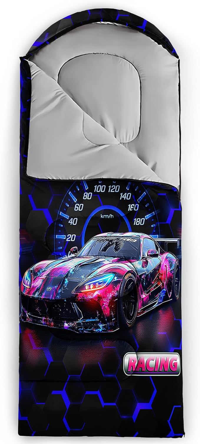 AILONEN Blue Glowing Basketball Sleeping Bag for Kids Boys,Warm and Cool Weather,Lightweight,Waterproof Backpacking,City Theme Ball Sports Sleeping Bag for Camping