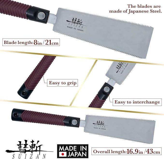 SUIZAN Ryoba Double Edge Saw 8" - Professional Japanese Pullsaw Handsaw Woodworking Tools