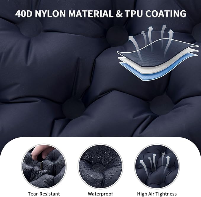 Camping Double Sleeping Pad,Ultralight Self Inflating Sleeping Mat for 2 Person with Pillow Built-in Foot Pump,Portable Camping Air Mat for Backpacking, Hiking, Traveling, Tent