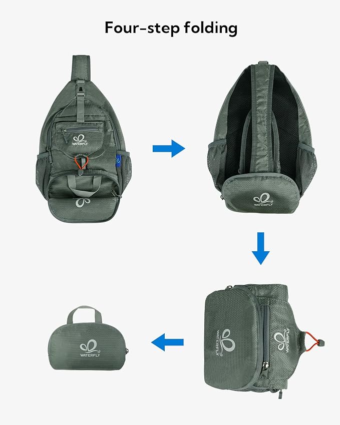 WATERFLY Packable Small Crossbody Sling Backpack Shoulder Chest Bag Daypack for Hiking Traveling