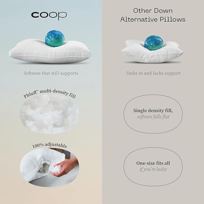 Coop Home Goods Essence Down Alternative Pillow Set of 2, Queen Size, Best Pillows for Sleeping, Adjustable Alternative to Down Pillows, Luxury Hotel Pillow for Back, Stomach or Side Sleepers