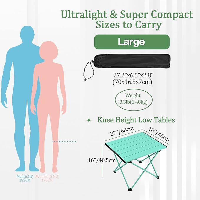 Grope Small Folding Camping Table with Aluminum Table Top, Beach Table for Sand with Carrying Bag,Prefect for Outdoor,Picnic,BBQ,Cooking,Festival