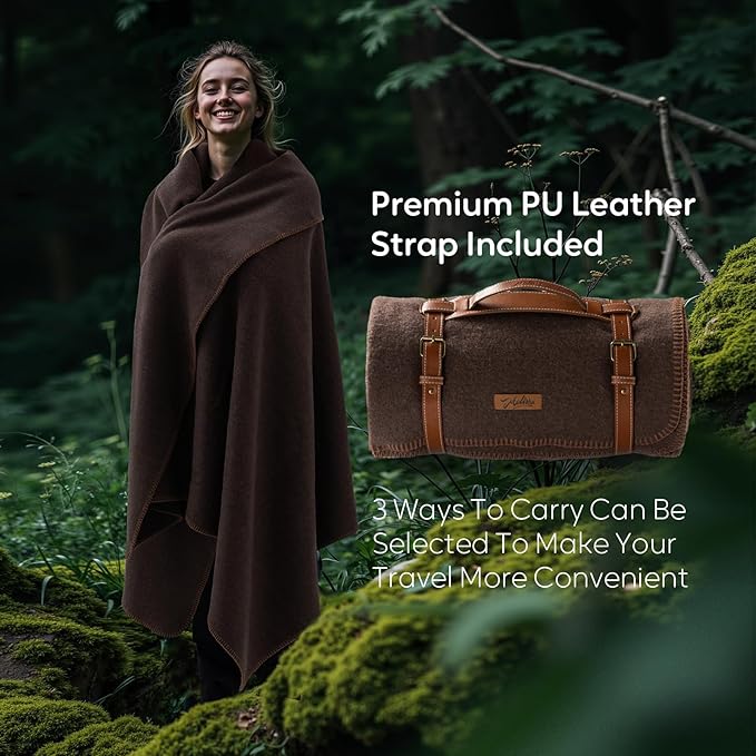 100% Wool Blanket, 48" x 62", Warm, Thick, Washable, Military Wool Blanket, Great for Camping, Outdoors, Sporting Events, Survival Kits, Brown