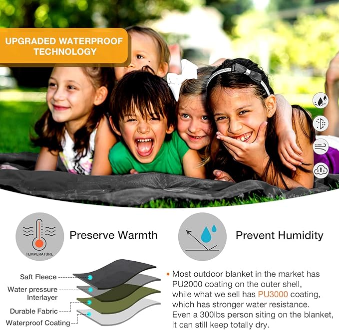 DUKUSEEK Hooded Stadium Blanket for Kids, Small Waterproof Outdoor Blankets with Fleece Linner, Kids Outdoor Wearable Blanket for Sporting Events, Camping, Picnic, Games, Stadium, 56x28