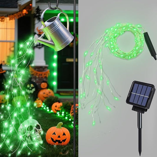 ANGMLN Green Solar String Lights Outdoor, 200 LEDs 8 Modes Waterfall Fairy Bunch Lights Outdoor Waterproof, Green Halloween Decor, Christmas Tree, St Patrick Decorations for Outside Tree Yard