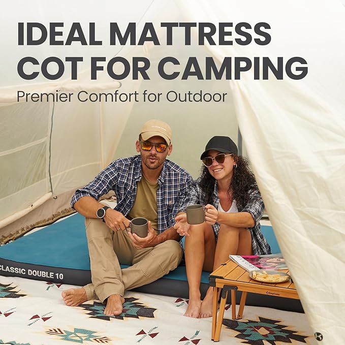 FUNDANGO 4'' Thick Self Inflating Sleeping Pad with Foam, 8.7 R Value, XL Double Mattress, Outdoor Portable Camping Air Mat for Tent, Car or Home,