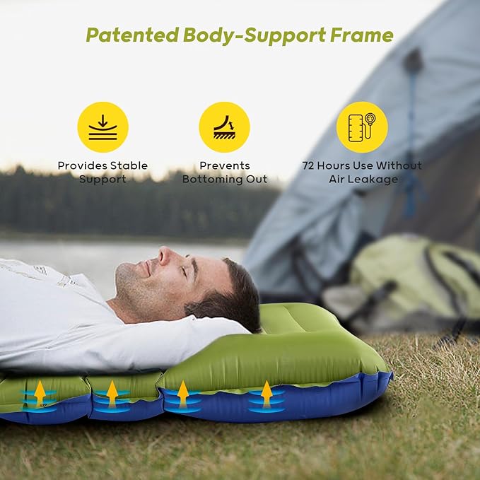 4 Inch Thick Inflatable Sleeping Pad for Camping, with Foot Pump and Pillow, Lightweight Camping Mattress for Outdoors, Backpacking, Hiking