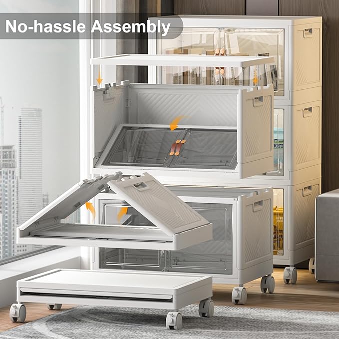 Extra Large Stackable Storage Bins with Lids & Wheels & Door, 672QT-112QT/28GAL*6Pack Foldable Collapsible Closet Organizers, Plastic containers drawers for bedroom Dorm