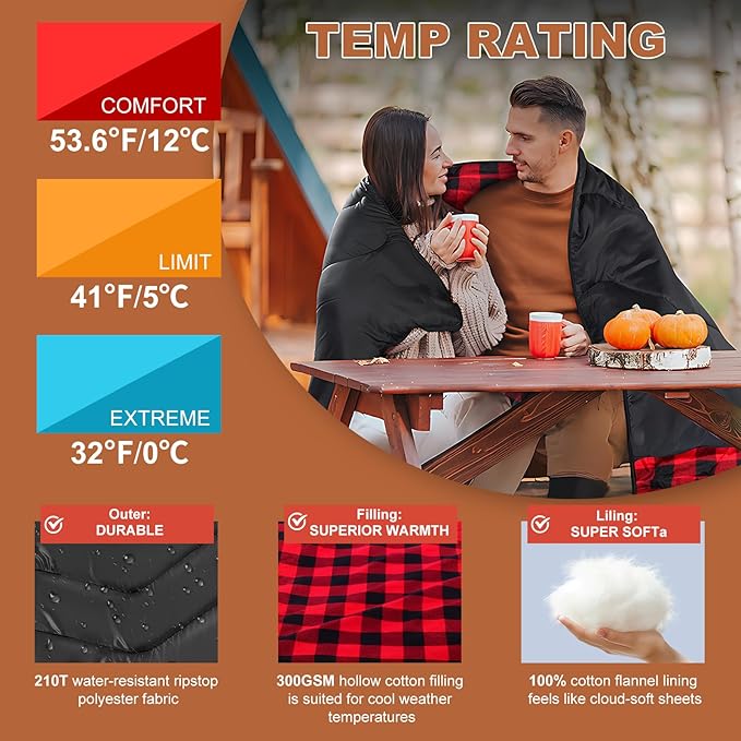 Double Sleeping Bag for Adults Kids, XL Queen Size 2 Person All Season for Warm & Cold Weather, Lightweight Compact with Compression Sack Camping Essentials for Backpacking Hiking