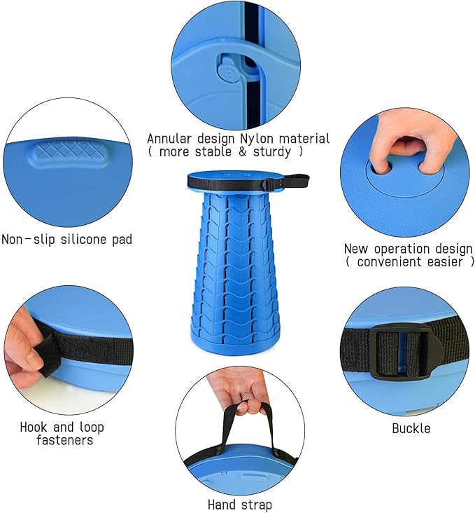 FoldingStool Colorful Stool Body Portable Collapsible Stool Seat Max Load Capacity 397lbs, Telescopic Folding Stools Retractable Stools for Adult Camping Hiking Travel Outdoor BBQ