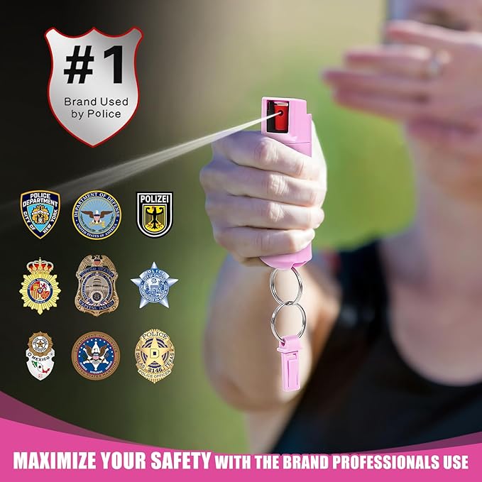 Pepper Spray, Maximum Police Strength, 0.54 fl oz, Quick Release Keychain, Finger Grip, 25 Bursts