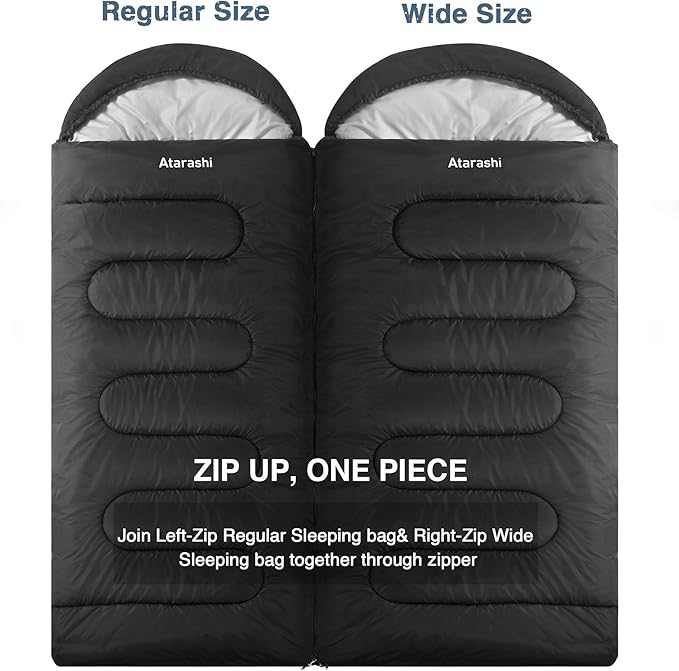 Atarashi Camping Sleeping Bag- 4 Seasons for Adults, Light, Warm, Extra-Large with Compression Sack- Great for Hiking, Backpacking & Outdoor Adventures