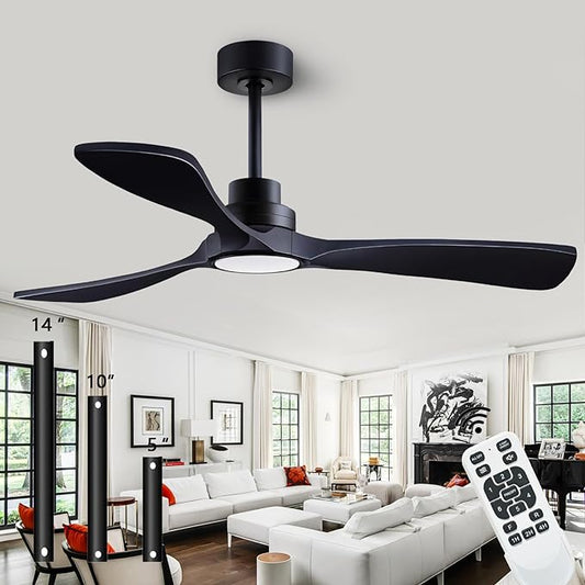 52" Ceiling Fans with Lights with Remote Control Ceiling Fan, 3 Wood Blades, Solid Wood Ceiling Fan Indoor Outdoor for Dining Room, Living Room, Farmhouse, etc. (Black)…