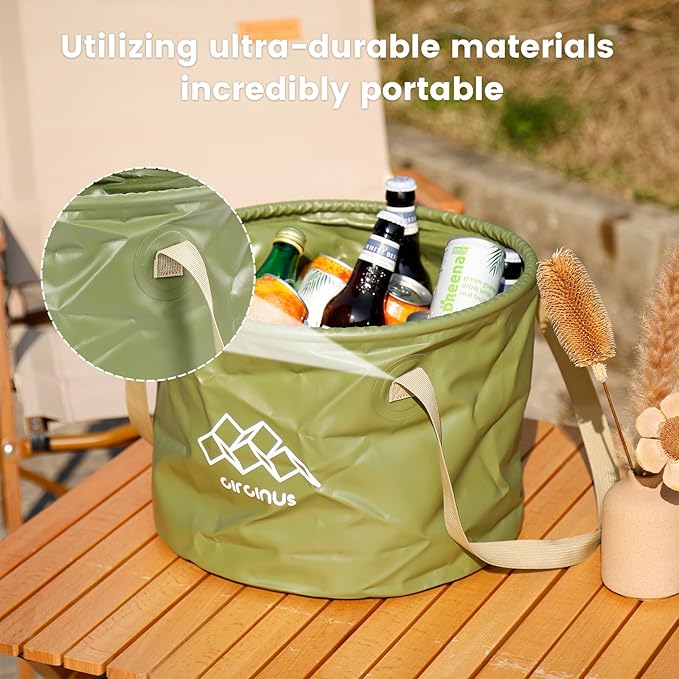CIRCINUS Collapsible Water Bucket 5.28 gallons (20 liters) Portable wash Basin for Camping Fishing Travel Outdoor Gardening car Washing (Green)