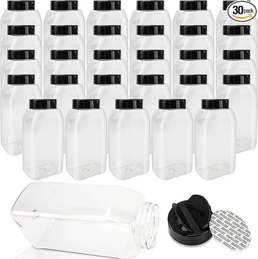 30 Pack 16 oz Plastic Spice Jars with Cap Clear Empty Square Plastic Bottle Containers with Lids Large Empty Powder Storage Container for Storing Spice Seasoning Powders
