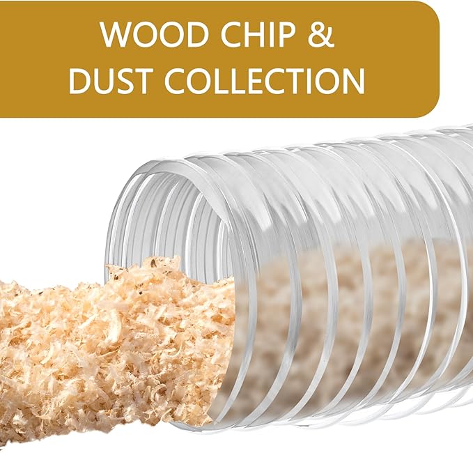 4" x 10' Dust Collection Hose, Puncture-Resistant, Flexible Clear PVC Collection Hose with Carbon Steel Wire Coil for Dust Collectors