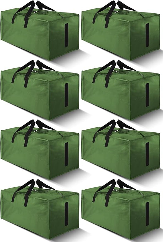 8 Pack Large Strong Moving Bags with Zippers & Carrying Handles - Water-Resistant - Heavy Duty Storage Tote for Space Saving, Fold Flat, Alternative to Moving Box (Olive Green)