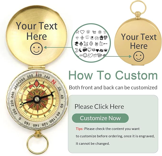 Custom Portable Compasses Keychain with Text Mini Compass with Waterproof Luminous Function Survival Gifts for Men Hiking Camping Hunting Map Navigation Tool