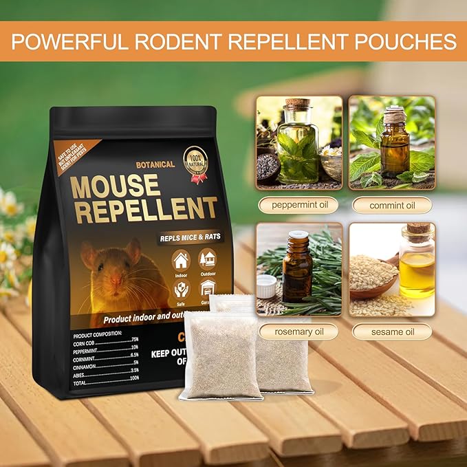 12 Pack Mouse Repellent Pouches,Rodent Repellent for Car Engines,Mouse deterrents That Works,Peppermint Oil to Repel Mice and Rat