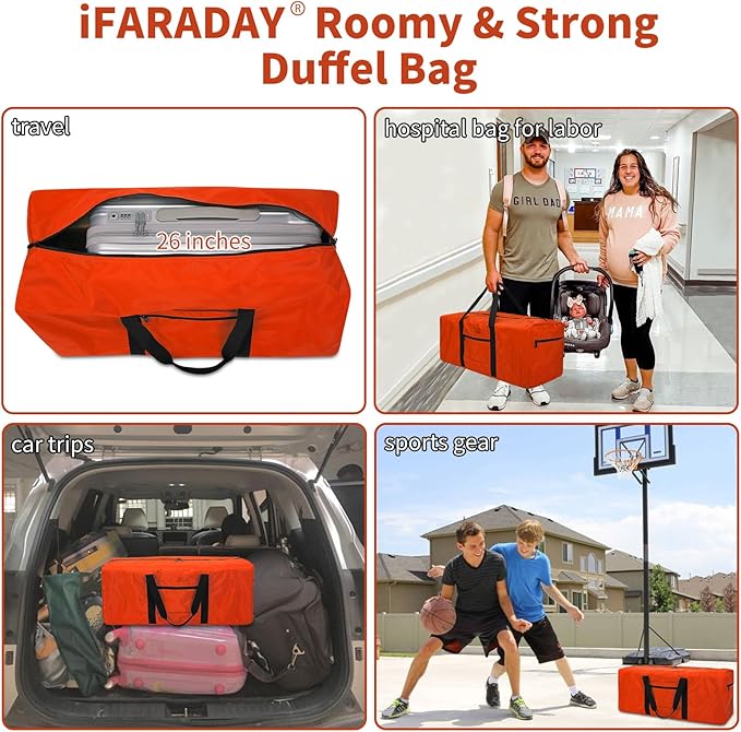 Foldable Duffle Bag for Travel - 75L Large Spare Travel Duffel Bag Lightweight with Trolley Sleeve - Orange