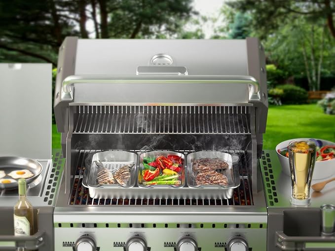 Grill Basket Set - BBQ Grill Tray with 3-Piece Grill Basket & Universal Handle, Heavy-Duty Stainless Steel, Dishwasher Safe, Rust-Resistant for Outdoor Cooking, Camping, Picnic, Gas, Charcoal Grills