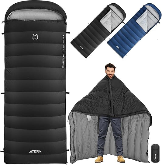 ATEPA Down Sleeping Bag, Recycled 650FP 4 Season Summer & Winter Compact Rectangle Lightweight Waterproof Wearable Sleeping Bag with Compression Sack for Camping Backpacking Hiking