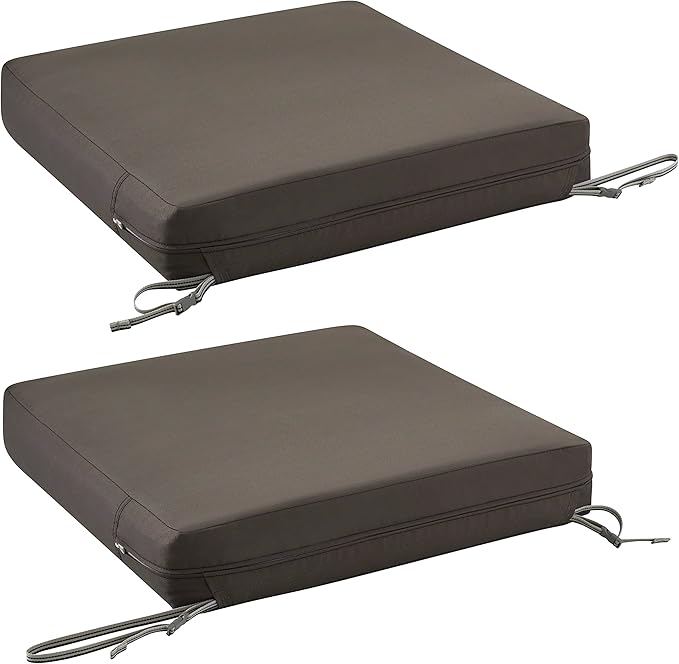 Classic Accessories Ravenna Water-Resistant 21 x 19 x 5 Inch Patio Seat Cushion, Dark Taupe, Patio Loveseat Cushion