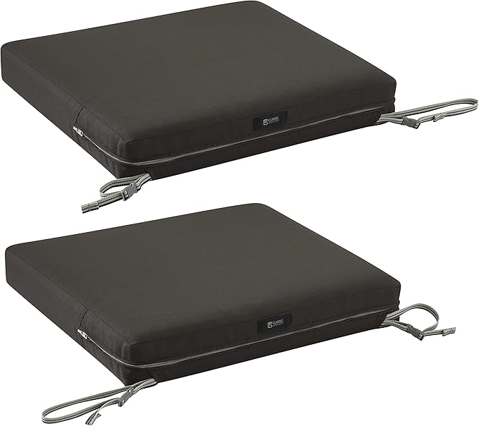 Classic Accessories Ravenna Water-Resistant 21 x 19 x 3 Inch Patio Seat Cushion, Espresso, Chair Seat Cushion