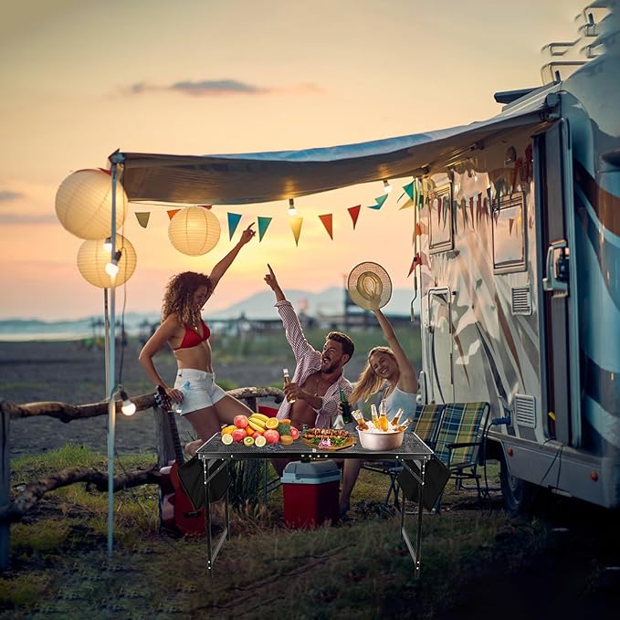 Grill Table 4FT Camping Table with 7/15 L Storage Bag 3 Height Adjustable Picnic Table Foldable Folding Portable Stand Mesh Outdoor BBQ