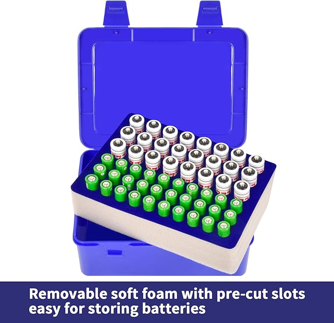 FULLCASE Battery Storage Organizer Holder Holds 54 AA AAA Batteries, Box Cases Garage Container, Home Drawer Organization Dispenser (Case Only) Blue