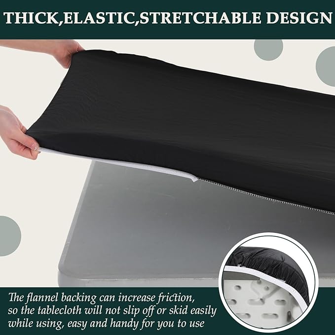 3 Pcs Plastic Picnic Table Cover Checkered Tablecloth Fitted Rectangular Table Cloth 30 x 72 Inch Vinyl Waterproof Flannel Backed with Elastic Rim for Indoor Outdoor Picnic Party(Black)