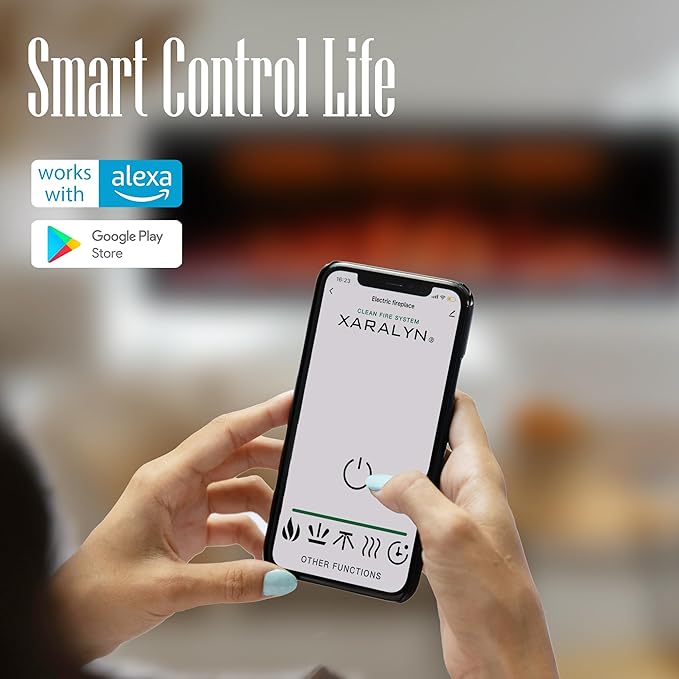 Benrocks 60'' WiFi- Enabled Electric Fireplace Inserts - Alexa & App Control, Slim Recessed & Wall Mounted, 13 * 13 * 3 Flame Color Combinations, 750W/1500W, Black