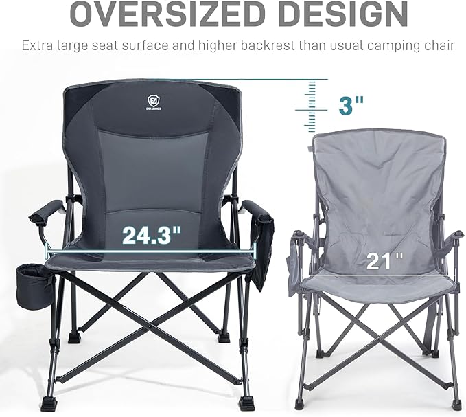 EVER ADVANCED Oversized Folding Camping Chair for Adults, Heavy Duty Lawn Chair with Side Pockets, Portable Collapsible Quad Chair for Outside, Support Up to 500lbs
