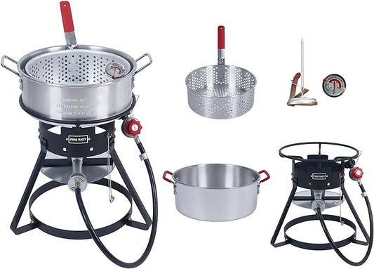 10QT Outdoor Fish Fryer Kit – Heavy-Duty Aluminum Pot, 6.7QT Basket, Propane Deep Fryer with 0-10 PSI Regulator & Steel Frame – Ideal for Seafood & More