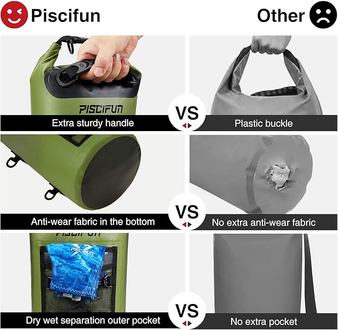 Piscifun Dry Bag, Waterproof Floating Backpack 5L/10L/20L/30L/40L with Waterproof Phone Case for Boating, Kayaking, Fishing