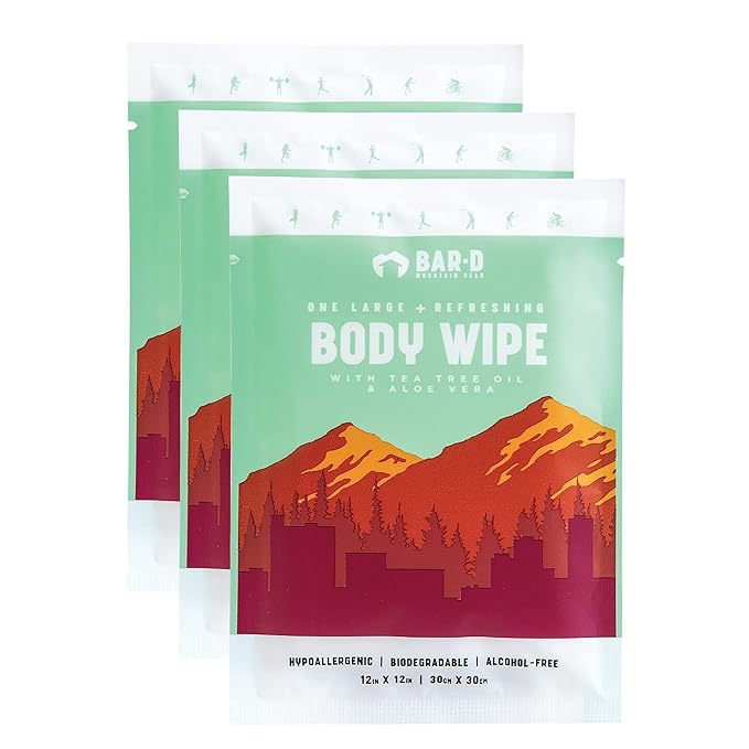 Bar-D Cleansing Face & Body Wipes for Women and Men - Individually Wrapped Biodegradable Shower Wipes with Tea Tree Oil & Aloe Vera (20 Count/Box)