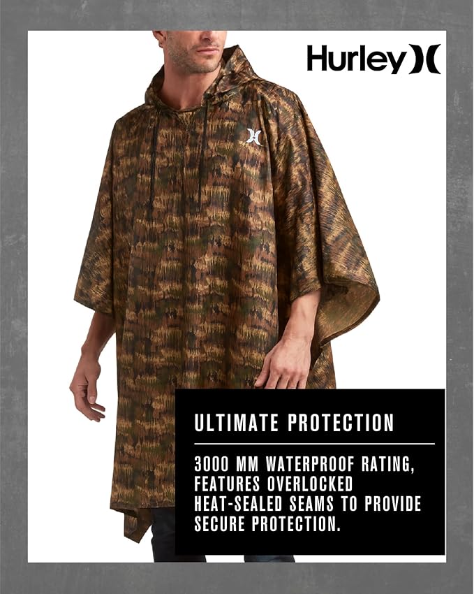 Hurley Ponchos Adult - Waterproof Rain Ponchos for Adults, Lightweight Packable Rain Poncho for Hiking, Camping & Emergency