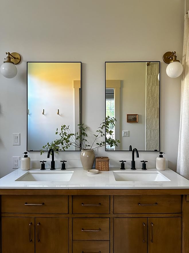 Frame My Mirror Black Metal Framed Mirror, 30" x 36" Mirror for Bathroom, Metal Frame, True Reflections Glass, Black Finish, Stanton Design, Hangs Horizontally or Vertically, Made in USA