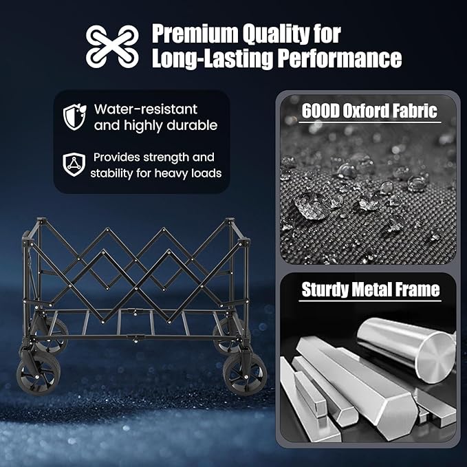 EchoSmile Collapsible Folding Wagon Cart 360lbs, Heavy Duty Garden Utility Cart with All Terrain Wheels, Large Capacity Outdoor Wagon for Camping, Beach, Shopping, Picnic (Blue)